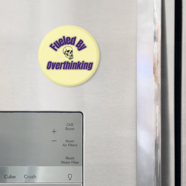 Fueled By Overthinking – Skull Sticker Magnet (In Situ (Fridge))