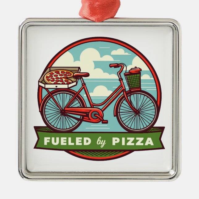 Fueled By Pizza Bike Metal Ornament (Front)