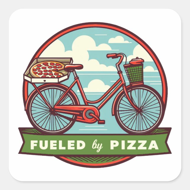 Fueled By Pizza Bike Square Sticker (Front)