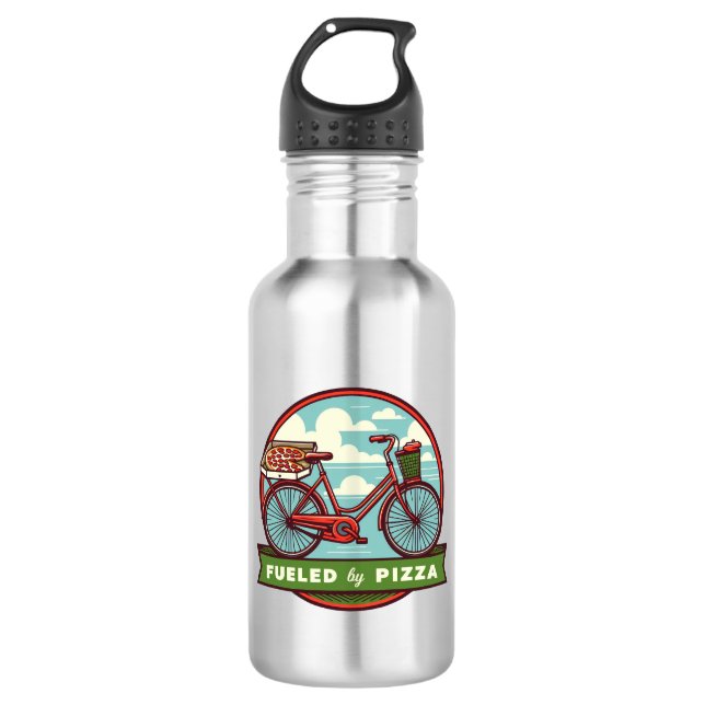 Fueled By Pizza Bike Stainless Steel Water Bottle (Front)