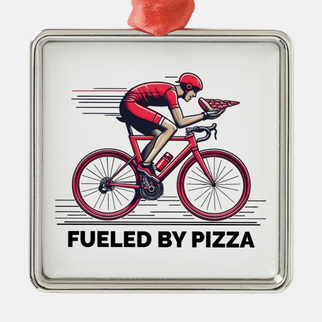 Fueled By Pizza Cyclist Metal Ornament (Front)