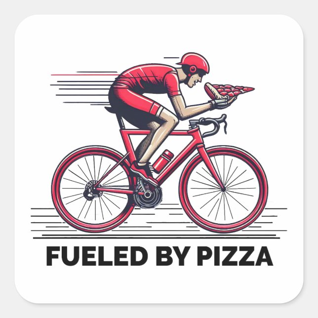 Fueled By Pizza Cyclist Square Sticker (Front)