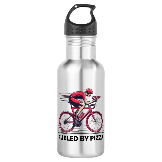 Fueled By Pizza Cyclist Stainless Steel Water Bottle (Front)