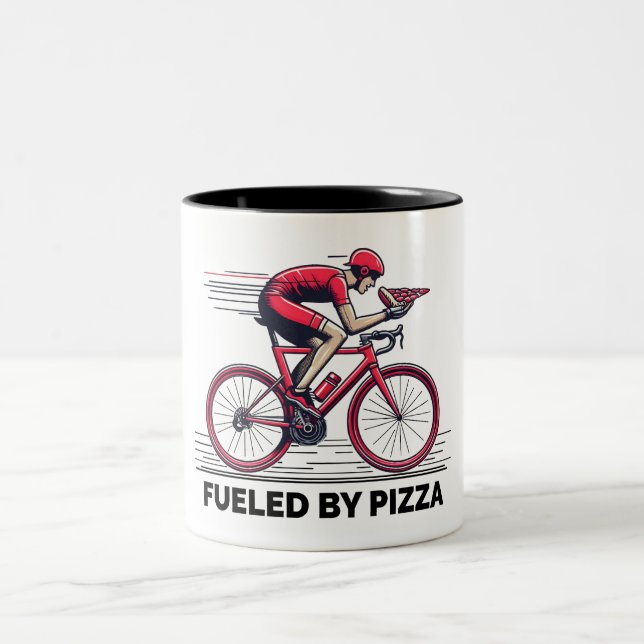Fueled By Pizza Cyclist Two-Tone Coffee Mug (Center)