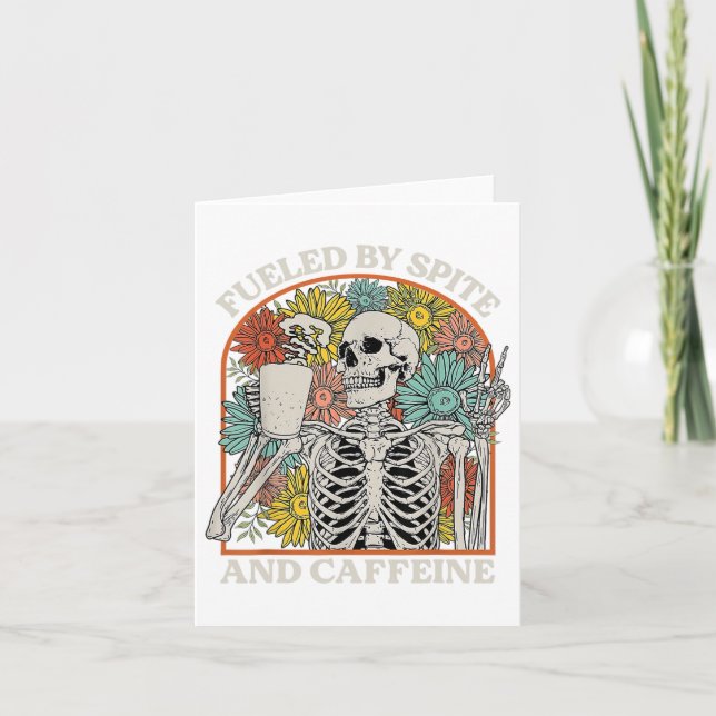 Fueled By Spite And Caffeine Skeleton Halloween Co Card (Front)