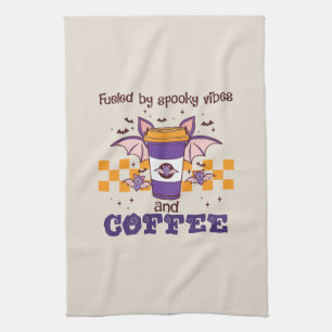 Fueled By Spooky Vibes and Coffee – Halloween Bat Kitchen Towel