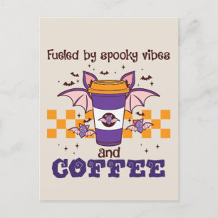 Fueled By Spooky Vibes and Coffee – Halloween Bat Postcard