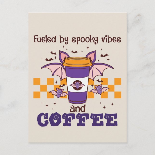 Fueled By Spooky Vibes and Coffee – Halloween Bat Postcard (Front)