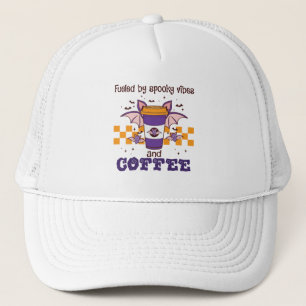 Fueled By Spooky Vibes and Coffee – Halloween Bat Trucker Hat