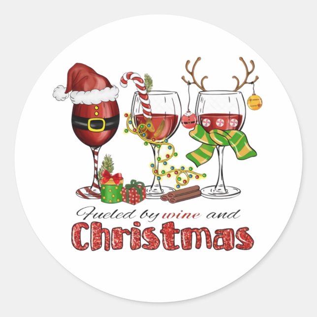 Fueled by Wine and Christmas Classic Round Sticker (Front)