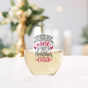 Fueled By Wine & Christmas Cheer Stemless Wine Stemless Wine Glass