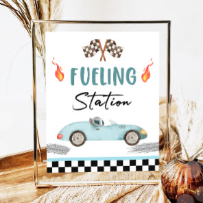 Fueling Station Blue Race Car Two Fast Birthday  Poster