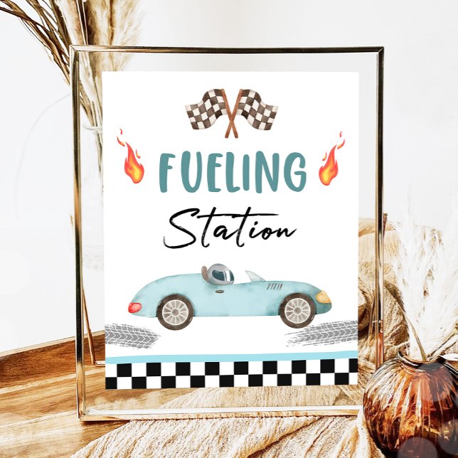 Fueling Station Blue Race Car Two Fast Birthday  Poster (Creator Uploaded)