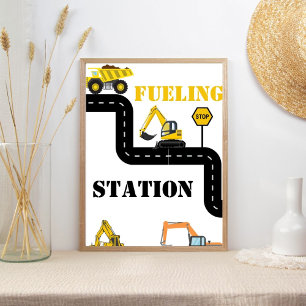 Fueling Station Construction Dump Truck Party Poster