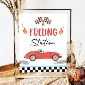 Fueling Station Red  Race Car Two Fast Birthday  Poster