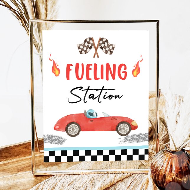 Fueling Station Red  Race Car Two Fast Birthday  Poster (Creator Uploaded)
