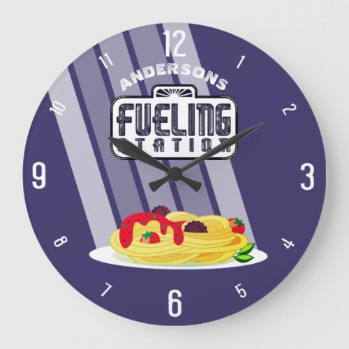 Fueling station spaghetti meatballs personalized large clock