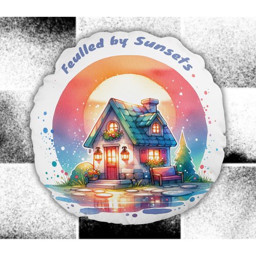 Fuelled by Sunsets Cute Cottage Core  Round Pillow