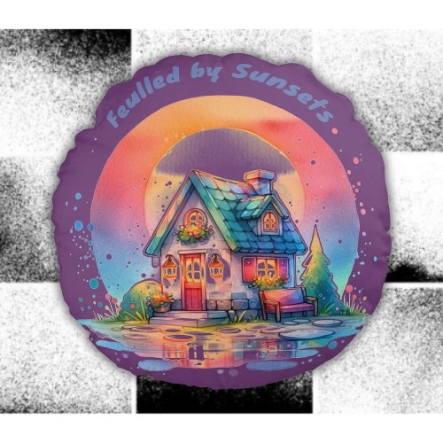 Fuelled by Sunsets Cute Cottage Core  Round Pillow