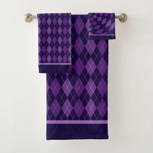 Fuentes Purple Argyle Bath Towel Set
