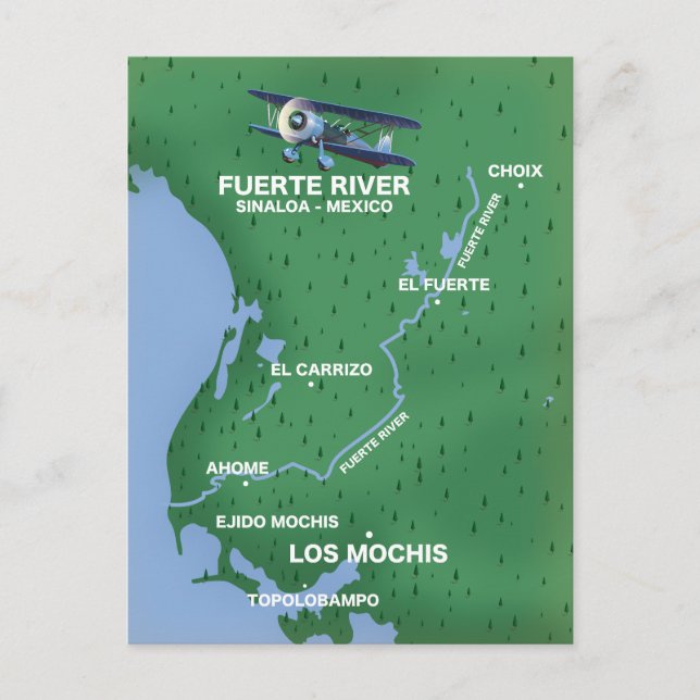Fuerte River Sinaloa, Mexico travel map Postcard (Front)
