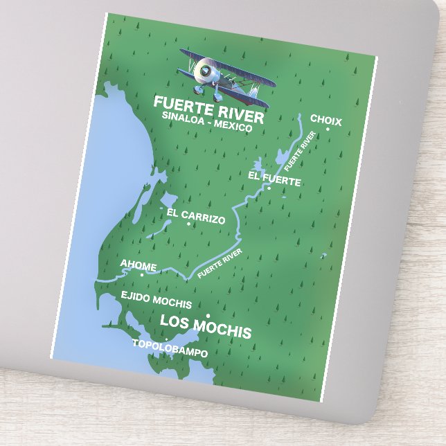 Fuerte River Sinaloa, Mexico travel map Sticker (Detail)