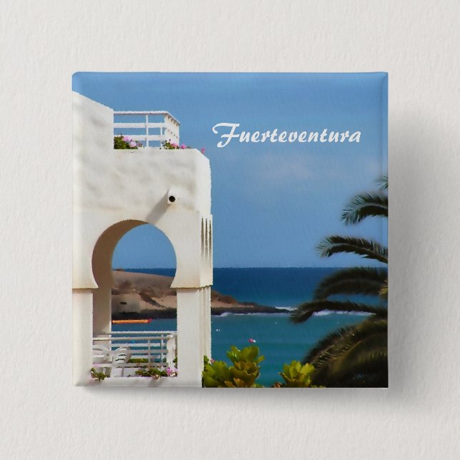 Fuerteventura Coastal Travel Art Button (Front)