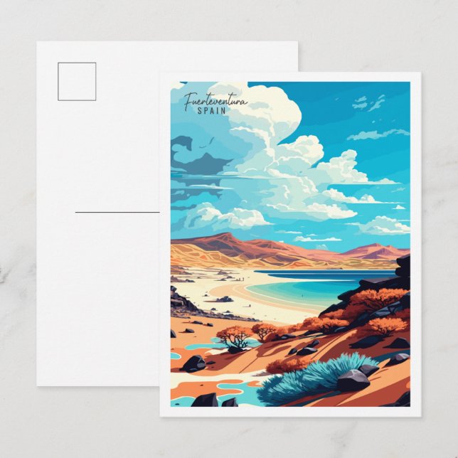 Fuerteventura Spain vintage travel illustration Postcard (Front/Back)
