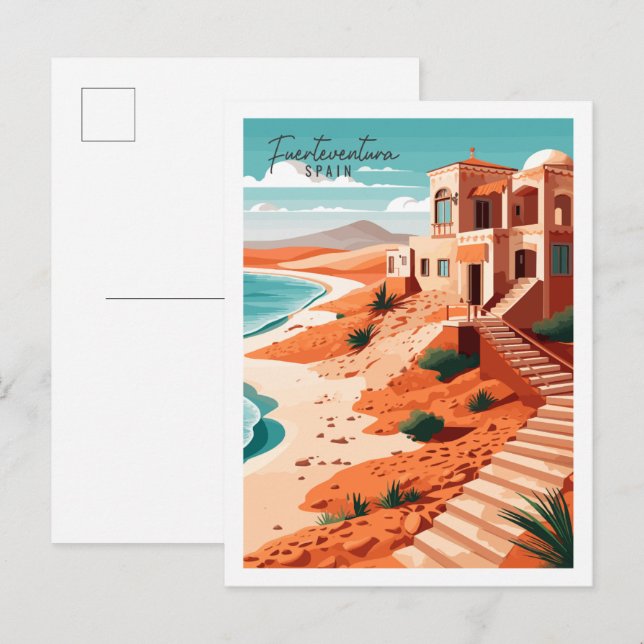 Fuerteventura Spain vintage travel illustration Postcard (Front/Back)