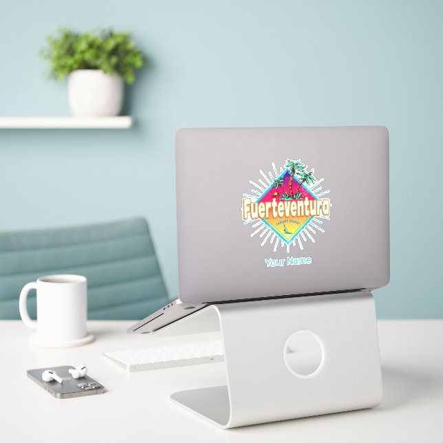 Fuerteventura Surfer Canary Islands Vintage Sticker (Laptop On Desk)