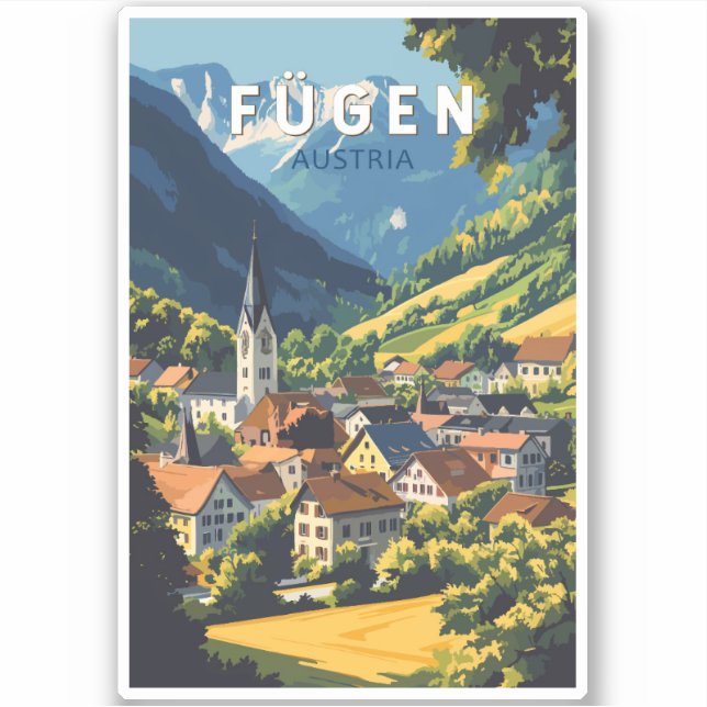 Fugen Austria Illustration Travel Art Vintage Sticker (Front)
