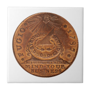 Fugio Cent Mind Your Business Copper Penny Ceramic Tile
