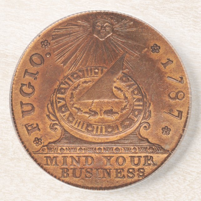 Fugio Cent Mind Your Business Copper Penny Drink Coaster (Front)