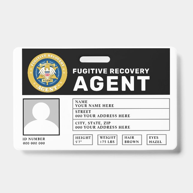 FUGITIVE RECOVERY AGENT BADGE  (Front)