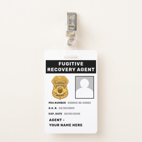 FUGITIVE RECOVERY AGENT Badge