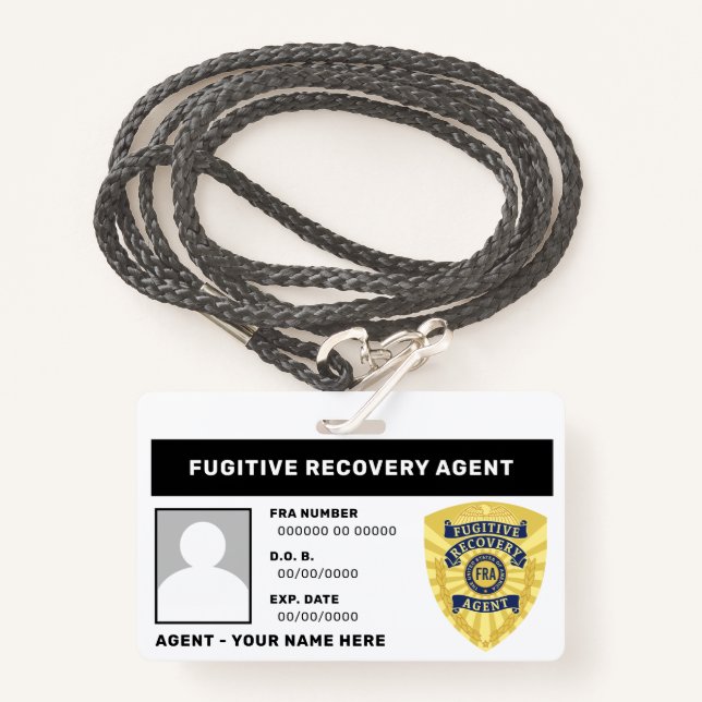 FUGITIVE RECOVERY AGENT BADGE (Front with Lanyard)