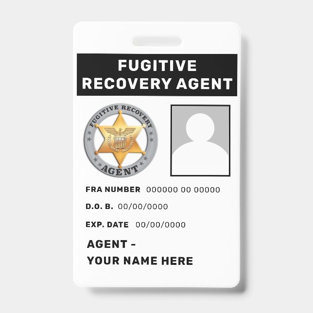 FUGITIVE RECOVERY AGENT Lanyard Badge (Front)