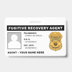 FUGITIVE RECOVERY AGENT Lanyard Badge