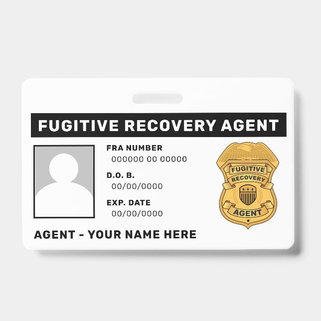 FUGITIVE RECOVERY AGENT Lanyard Badge (Front)