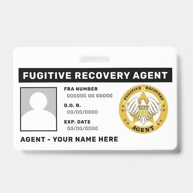 FUGITIVE RECOVERY AGENT Lanyard Badge (Front)