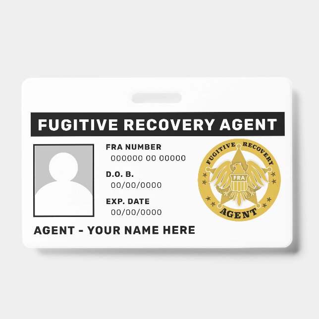 FUGITIVE RECOVERY AGENT Lanyard Badge (Front)