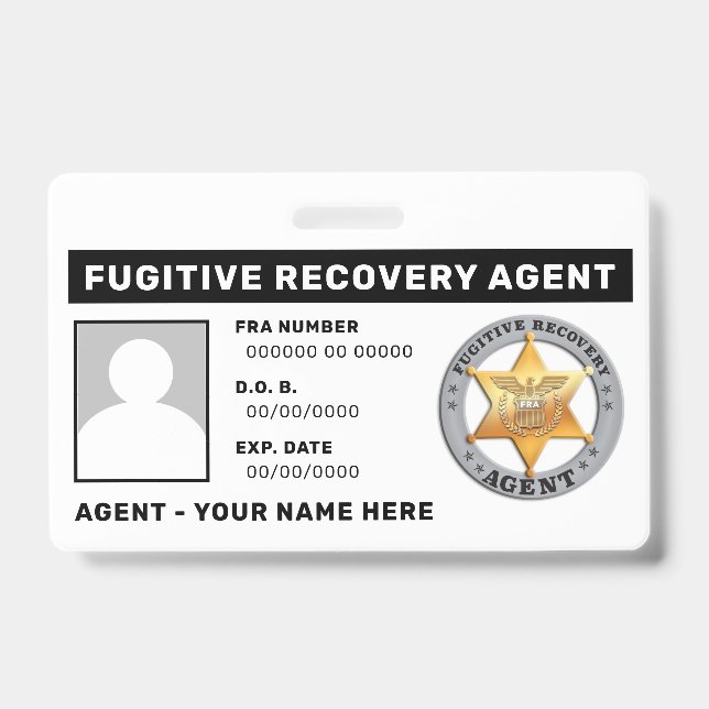 FUGITIVE RECOVERY AGENT Lanyard Badge (Front)