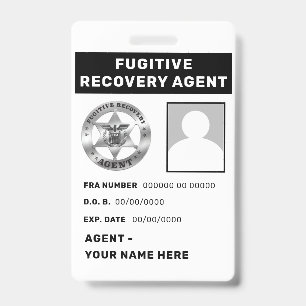 FUGITIVE RECOVERY AGENT Lanyard Badge