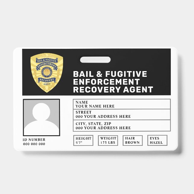 FUGITIVE RECOVERY & BAIL ENFORCEMENT AGENT BADGE (Front)