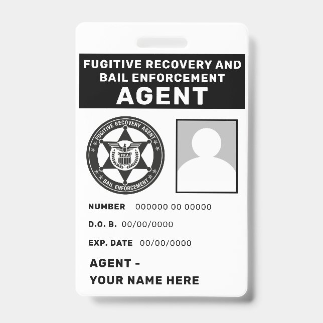 FUGITIVE RECOVERY  & BAIL ENFORCEMENT AGENT Badge (Front)
