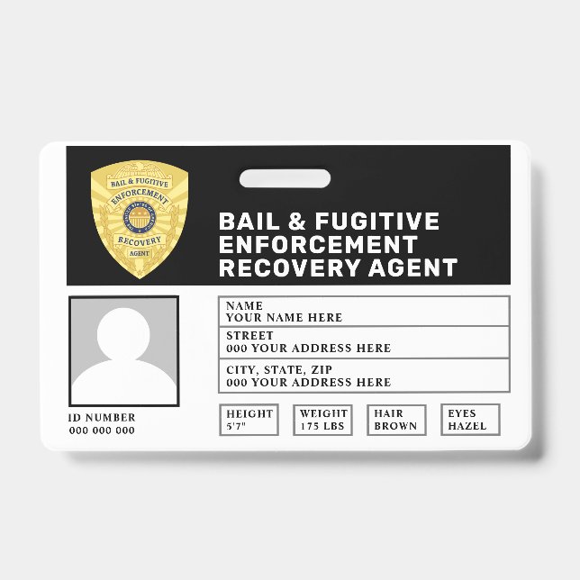 FUGITIVE RECOVERY & BAIL ENFORCEMENT AGENT BADGE (Front)