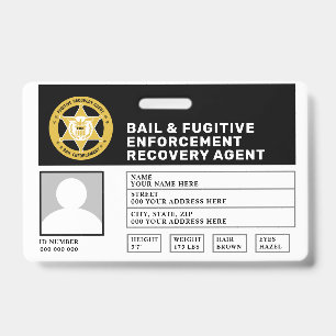 FUGITIVE RECOVERY & BAIL ENFORCEMENT AGENT BADGE