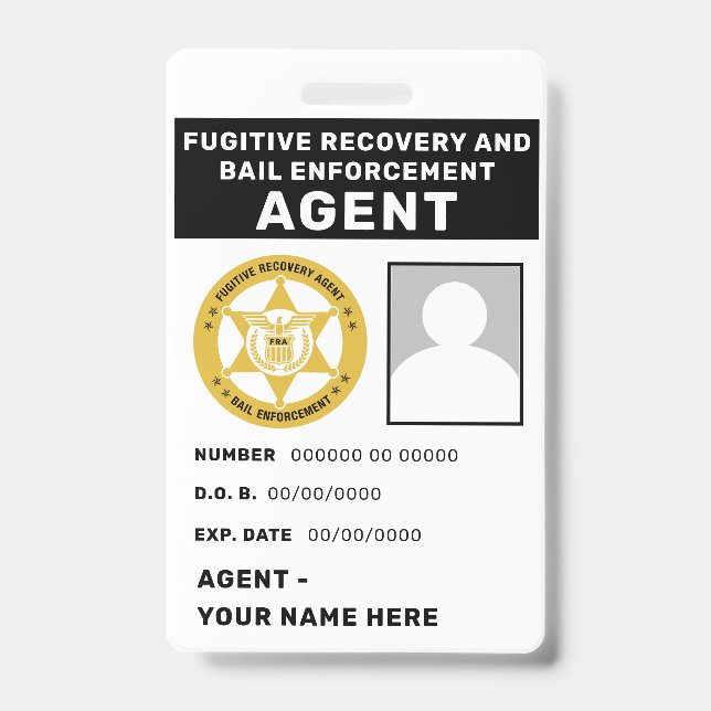 FUGITIVE RECOVERY  & BAIL ENFORCEMENT AGENT Badge (Front)