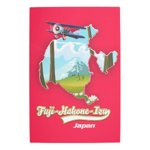 fuji hakone izu national park, japan map metal print