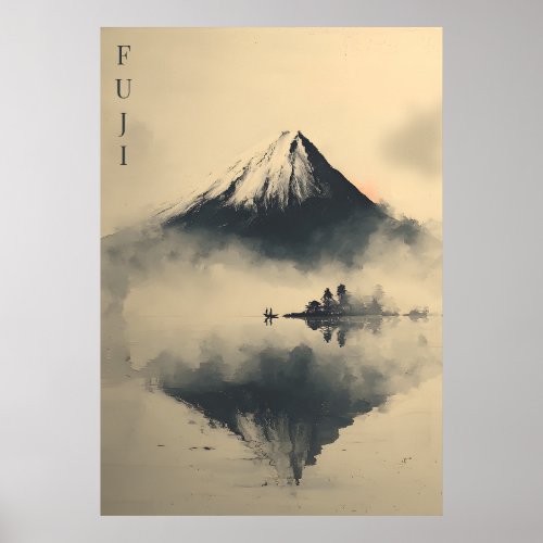 FUJI - Minimalist Sumi-e Ink  Poster